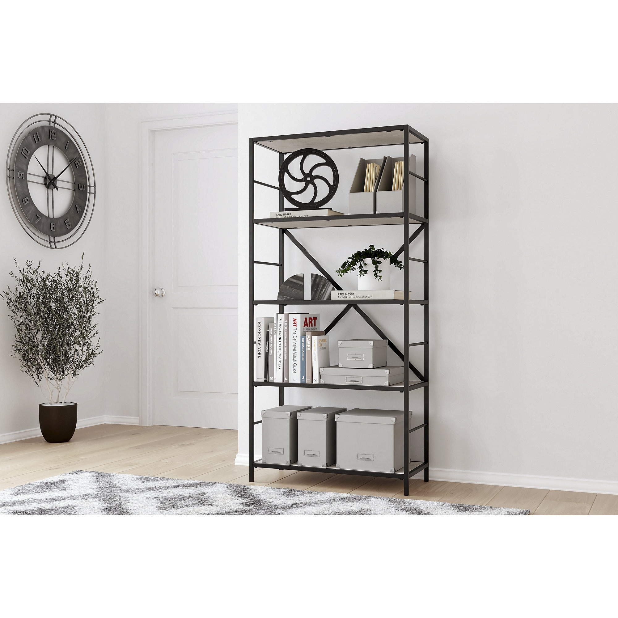 Signature Design by Ashley Bayflynn White/Black Bookcase - 30" W x 13.63" D x 63.13" H