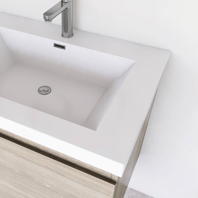 Modern Wall-Mounted Bathroom Vanity with White Solid Surface Top