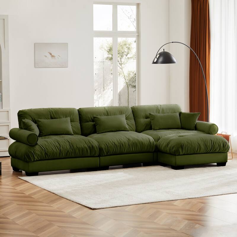 130" Velvet Oversized Modular Sectional Sofa with Ottoman & Cloud Cushions