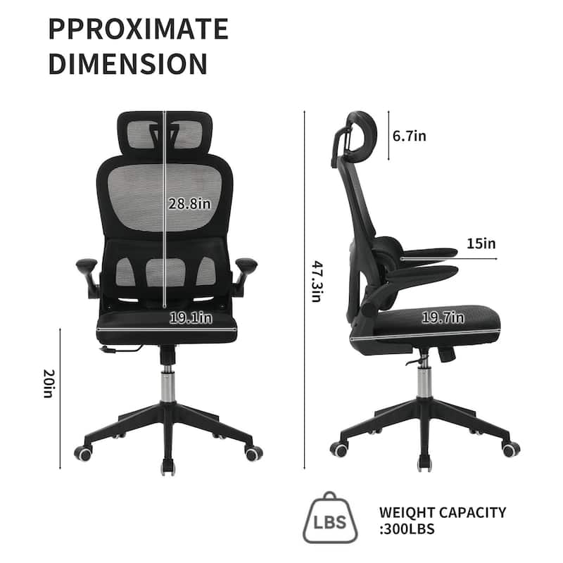 High Back Ergonomic Office Chair, Big and Tall Mesh Desk Chair, 3D Adjustable Headrest Office Chair