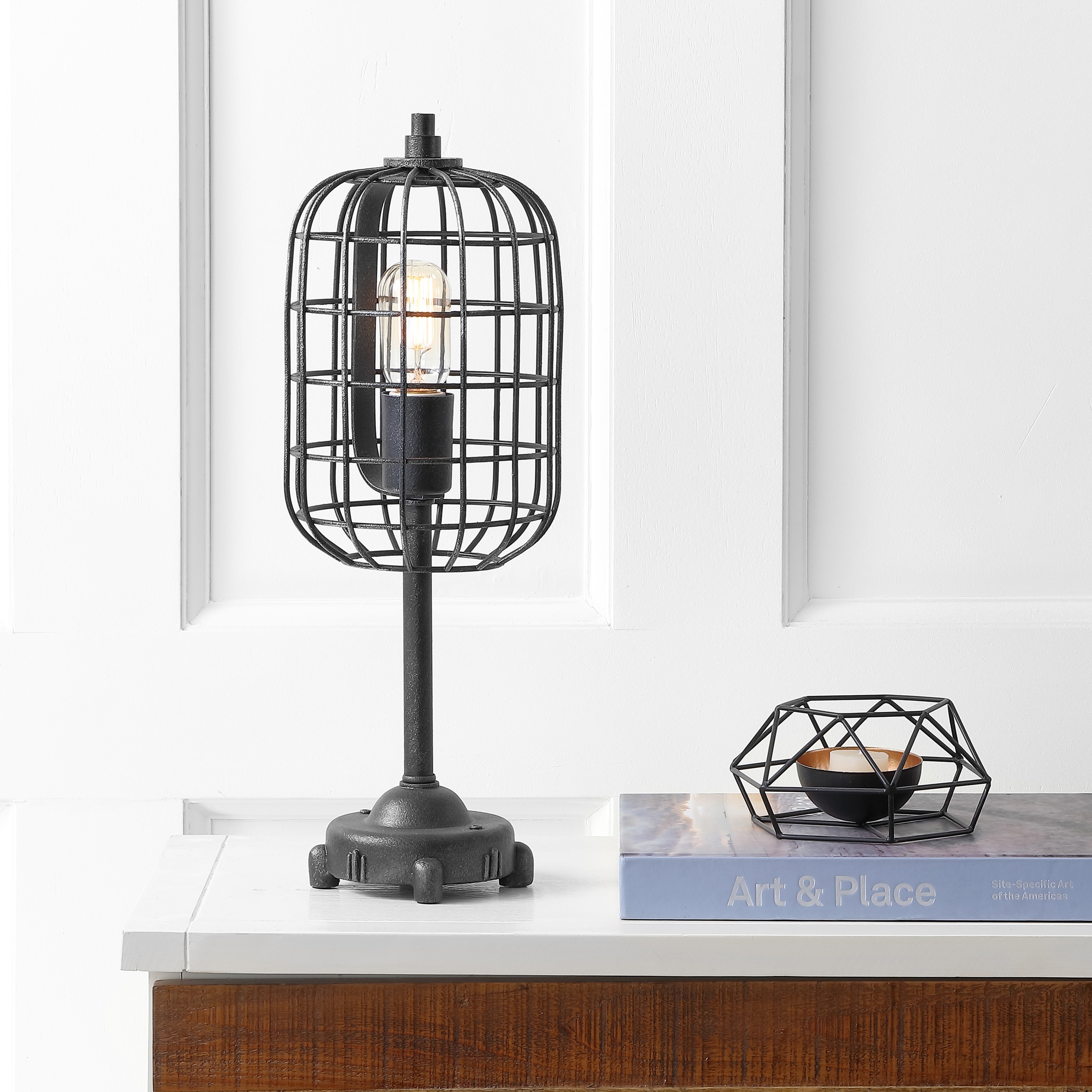 JONATHAN Y Odette 20" Industrial Metal Table Lamp, Black/Silver