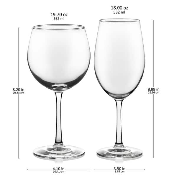 Libbey Vineyard Reserve 12-Piece Wine Glass Party Set for Chardonnay and Merlot/Bordeaux - Set of 12