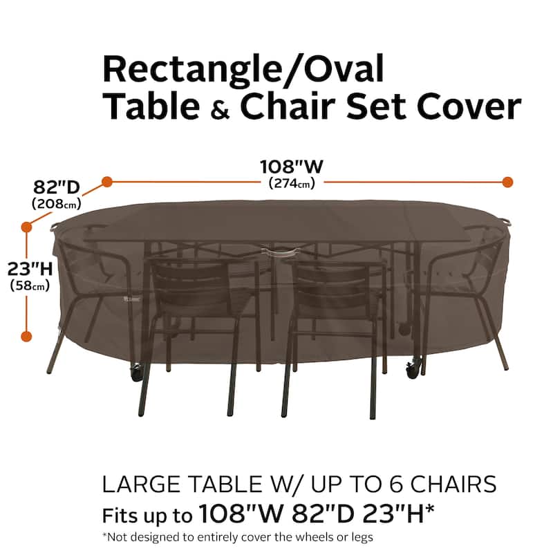 Classic Accessories Madrona Waterproof 108 Inch Rectangular/Oval Patio Table & Chair Set Cover
