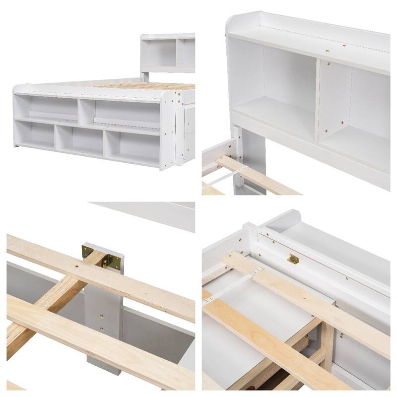 Full Bed w/Bookcase Headboard,Under bed Storage Drawers & Storage Case