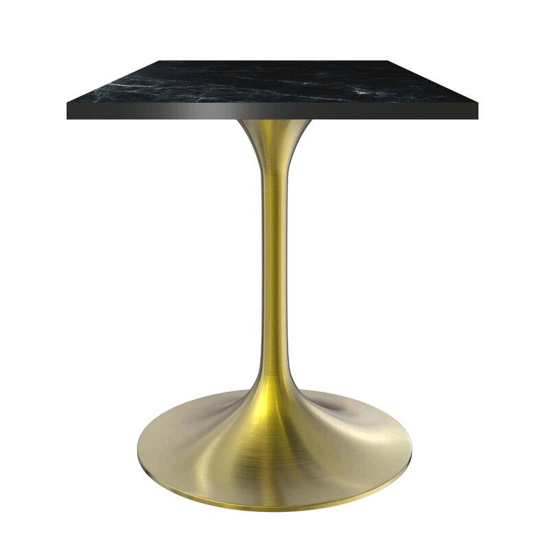 Verve 24 in. Wide Dining Table Square MDF Wood Tabletop in Gold Stainless Steel Pedestal Base Accent Kitchen Table - Black