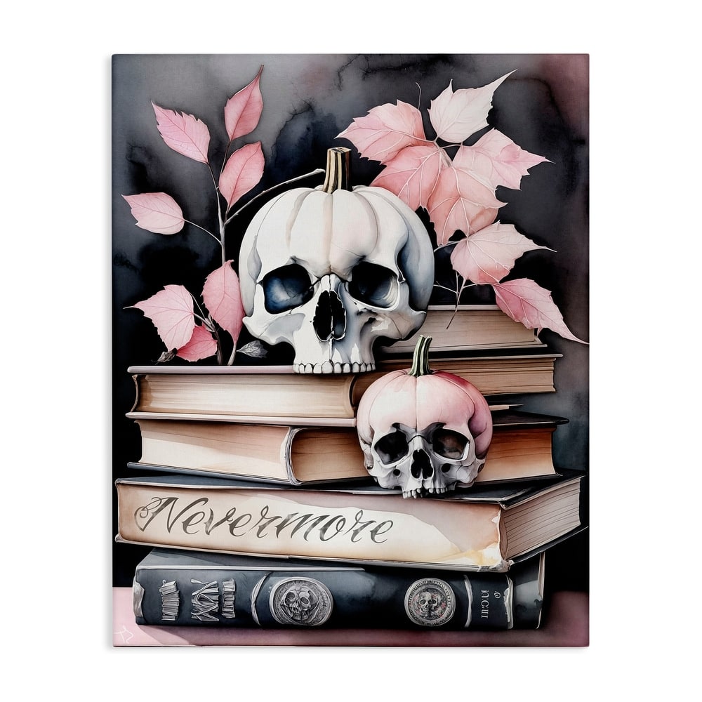 Stupell Spooky Skull Book Stack Canvas Wall Art Design By Tabz Jones