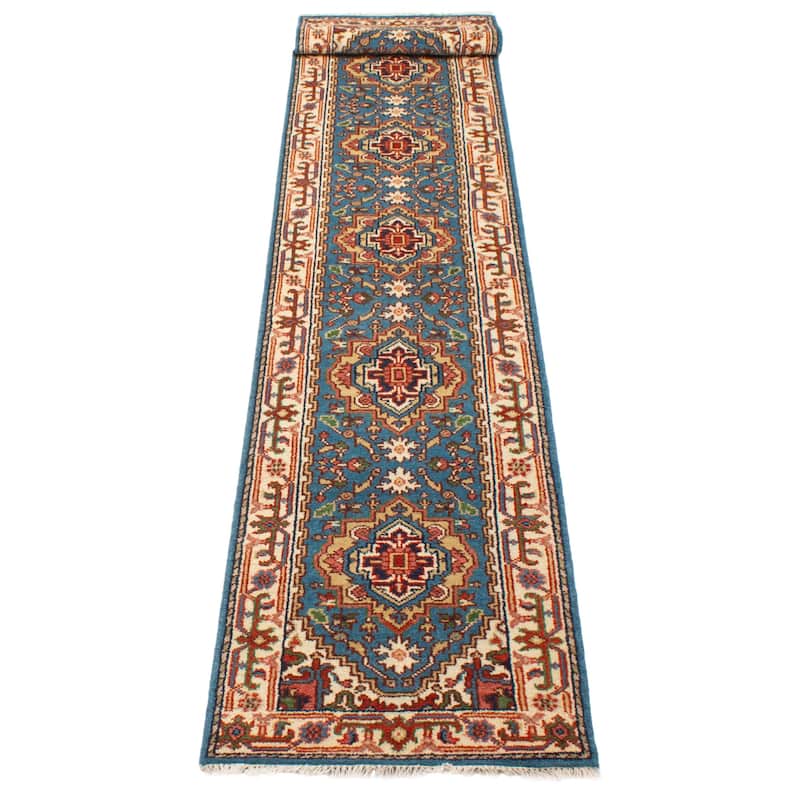 ECARPETGALLERY Hand-knotted Serapi Heritage Blue Wool Rug - 2'6 x 15'11