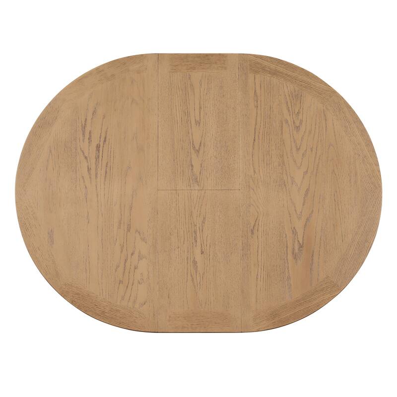 Oak Natural Wood + Off White 5-Piece Wooden Dining Table Set with Extendable Round Table & 4 Chairs