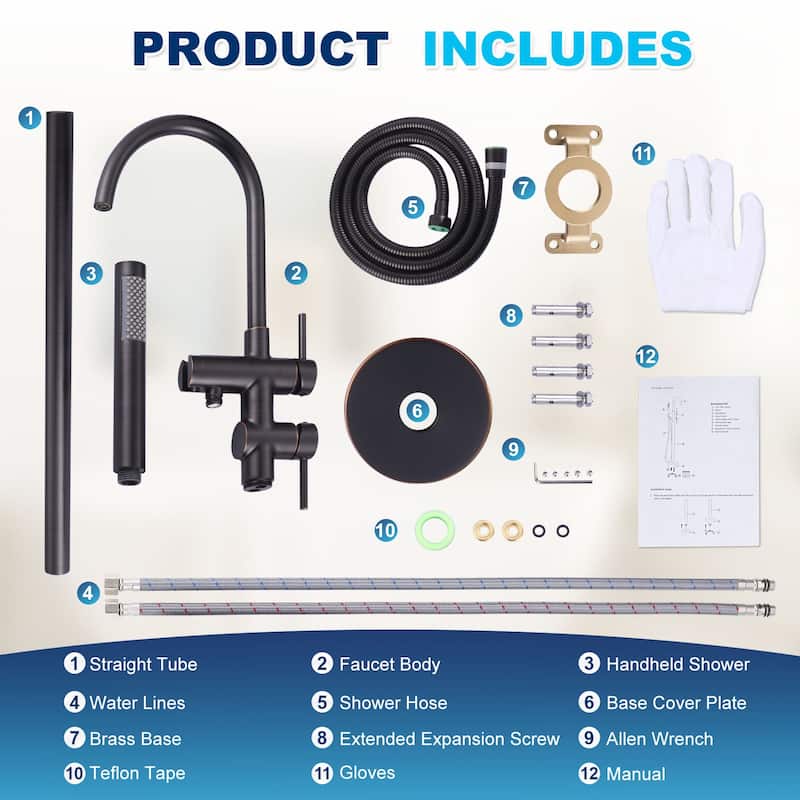 WOWOW Double Handle Freestanding Tub Faucet with Handheld Shower