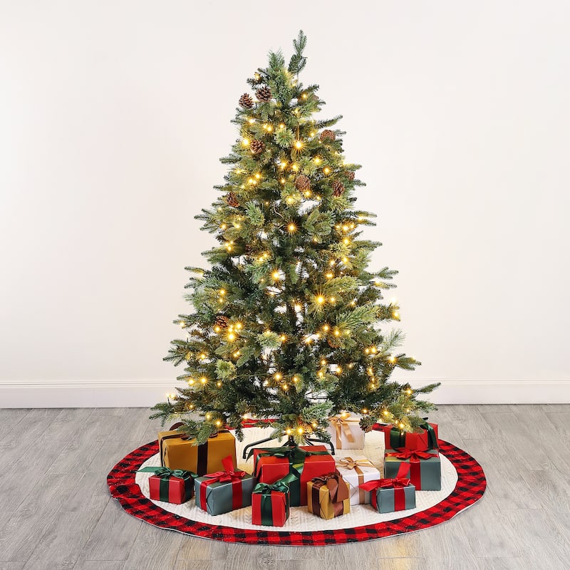 SAFAVIEH 5.5 Ft, Green, Pre-Lit Artificial Christmas Tree With Pine Cones - 42"W x 42"D x 66"H