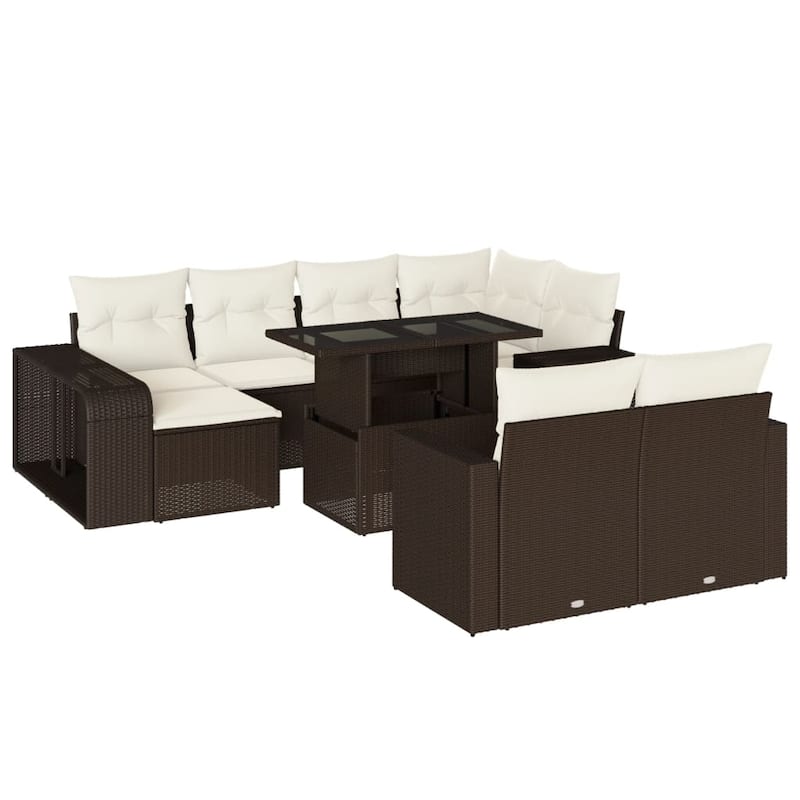 vidaXL Patio Sofa Set with Cushions Outdoor Furniture 11 Piece Poly Rattan - 21.7 x 39.4 x 28.7 in
