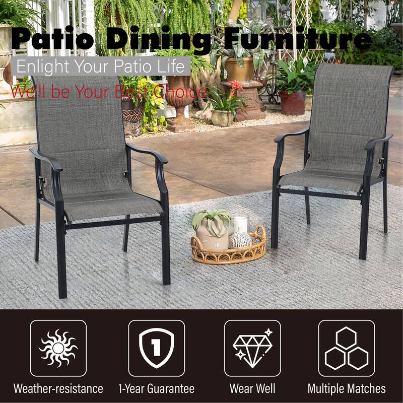 MAISON ARTS Patio Dining Set , 4/6 Textilene Rocking Chairs and 1 Wood-like Table with Umbrella Hole - 37"(L) x 37"(W) x 28"(H)