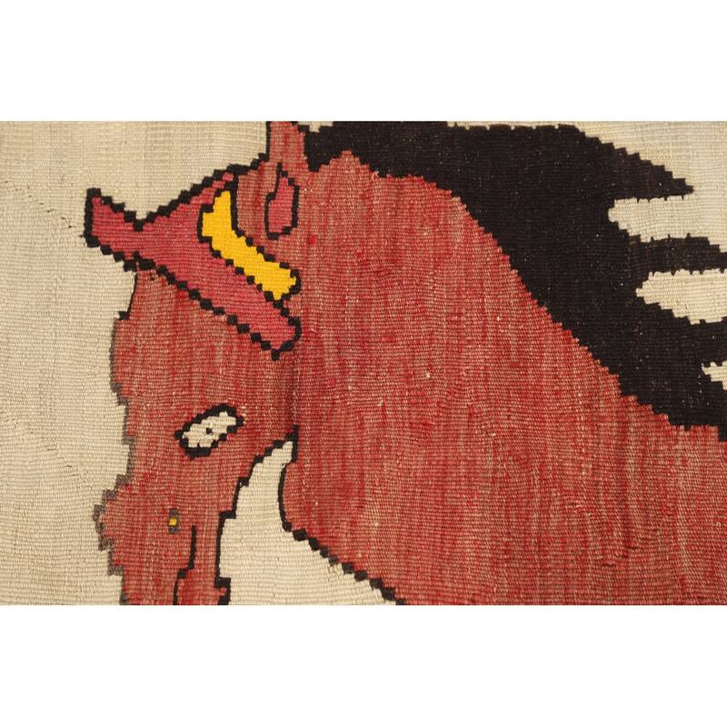 Kilim Qashqai Persian Vintage Area Rug Hand-Woven Beige Wool Carpet - 4'8"x 8'1"