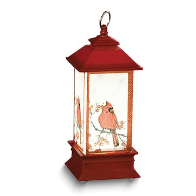 Curata Plastic Led Square Lantern with Cardinals Ornament
