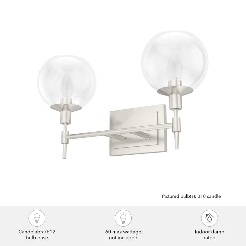 Hunter Xidane Vanity Wall Light - Bathroom, Mid Century Modern, Glam - Clear glass