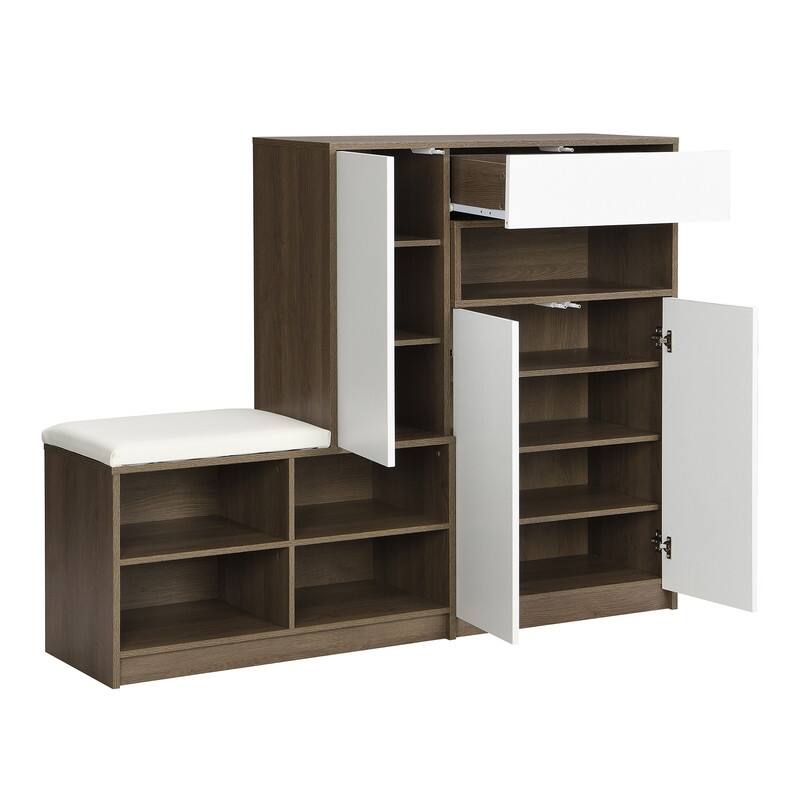 Multi-functional Shoe Bench Entryway with Storage,Padded Seat and Adjustable Shelves