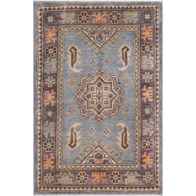 Tribal Kazak Allan Light Blue/Gray Wool Rug - 2'0'' x 3'0''