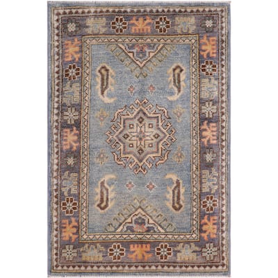 Tribal Kazak Allan Light Blue/Gray Wool Rug - 2'0'' x 3'0''