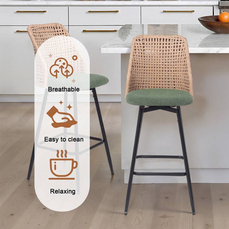 28"/29" Set of 2 Rattan Counter Height Swivel Bar Stools Chenille Cushion