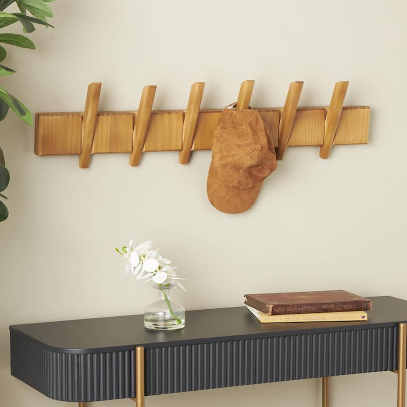 Wood Minimalistic 6 Hanger Home Wall Hook - Brown - Roche River Decor