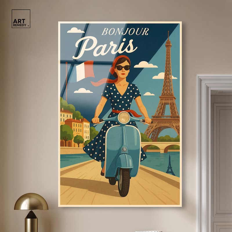 Scooter French Travel Acrylic by Art Remedy, Ready to Hang