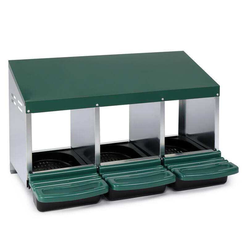 3 Compartment Chicken Egg Nesting Box with Roll Out Plastic Baskets for Hens