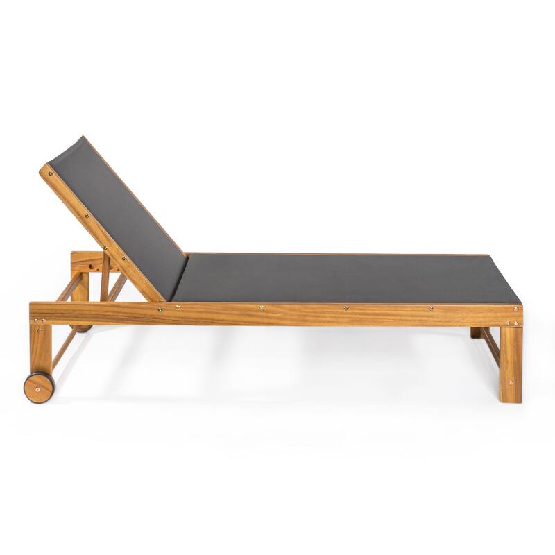 Barclay Coastal Modern Acacia Wood Mesh 3-Position Outdoor Chaise Lounge Set with Side Table, by JONATHAN Y