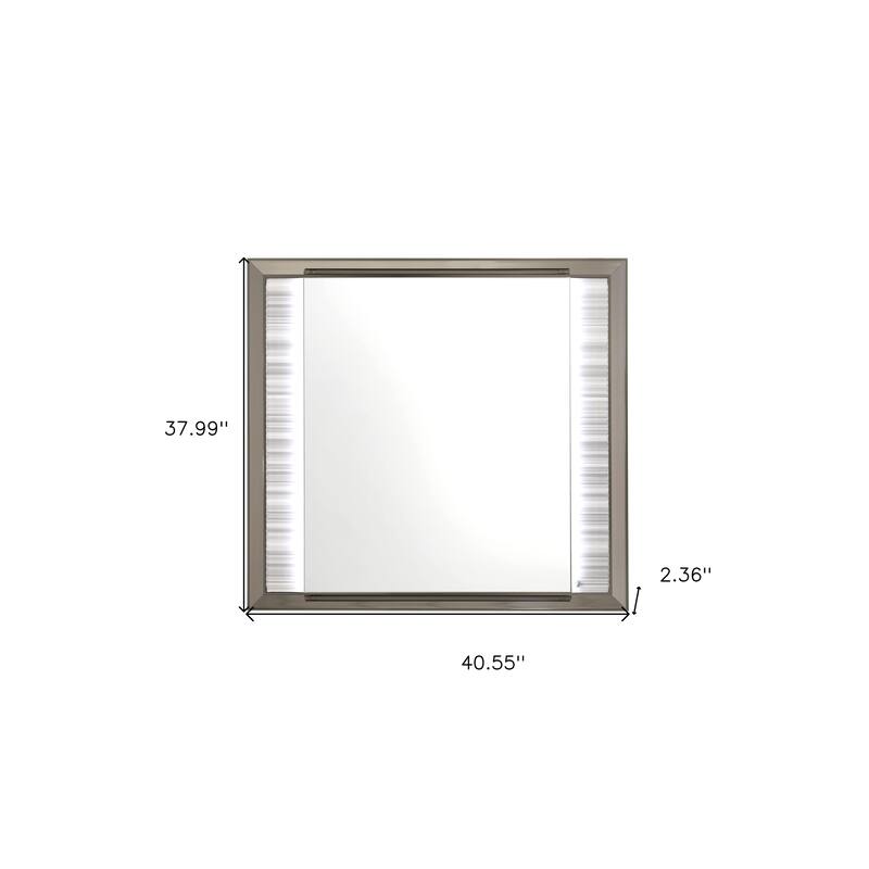 HomeRoots 38" White And Silver Wood Lighted Dresser Mount Framed Mirror - 40.55 in. x 37.99 in. x 2.36 in.