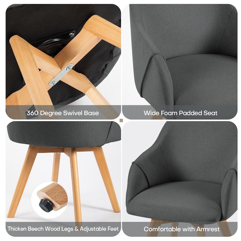 Upholstered Swivel Dining Chairs Set of 2 with Solid Wood Legs - 33.1" H x 21.5" W x 22.5" D