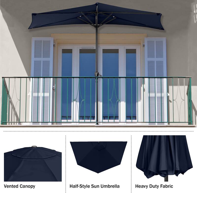 Half Umbrella Outdoor Patio Shade - 9 ft Patio Umbrella with Easy Crank by Pure Garden (Navy Blue)