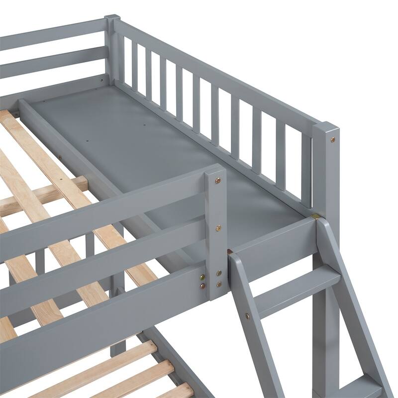 Merax Full Over Twin & Twin Bunk Bed, Wood Triple Bunk Bed with Drawers and Guardrails