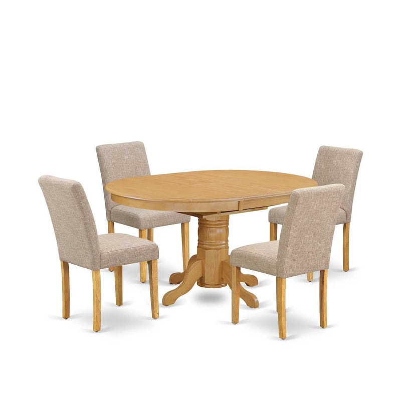 Contemporary 5Pc Oval Dining Set - 42/60" Table & 4 Parsons Chairs - Chic Linen Fabric