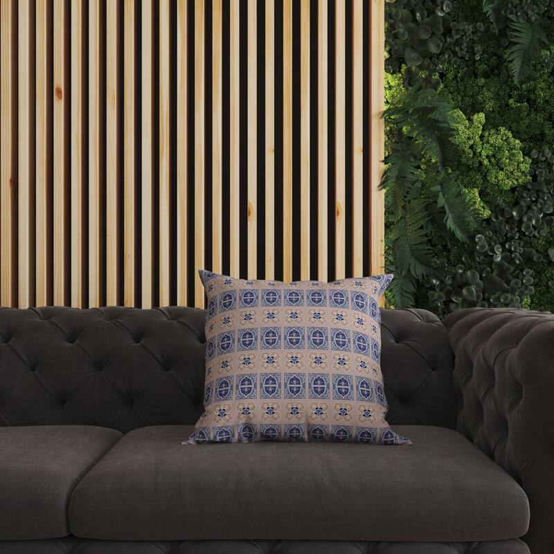 Blue And Silver Darbari Dynasty Indoor/Outdoor Throw Pillow Zipper