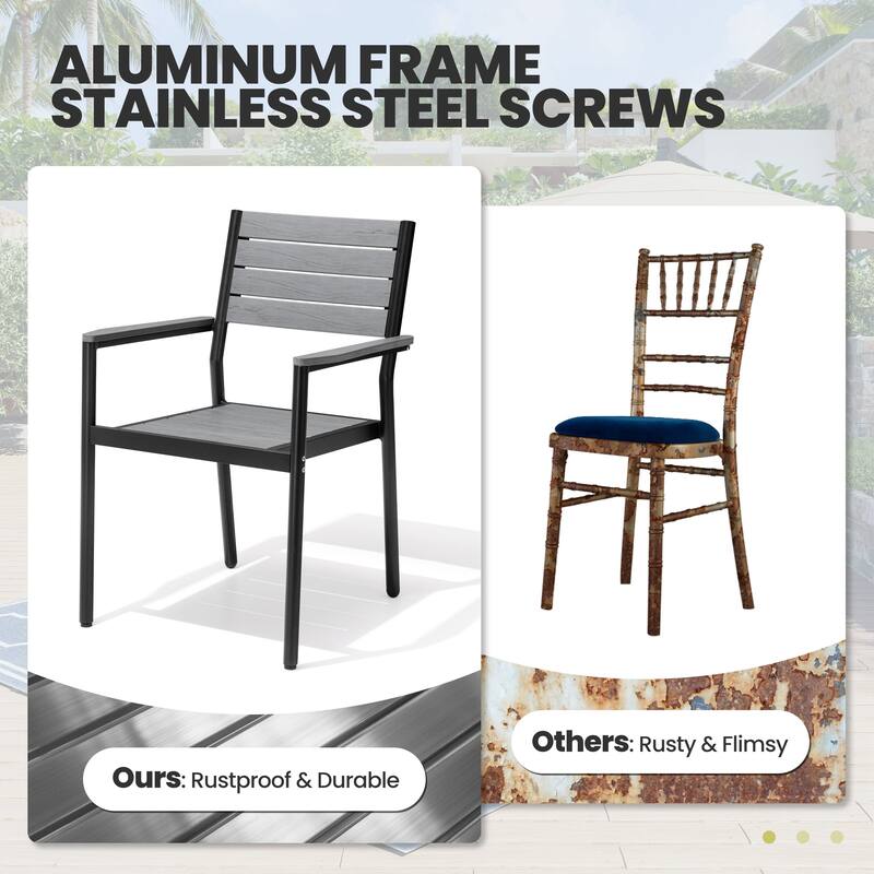 Outdoor Patio Dining Set 7/9 Piece Furniture Set Aluminum Dining Table with Umbrella and Stackable Chairs