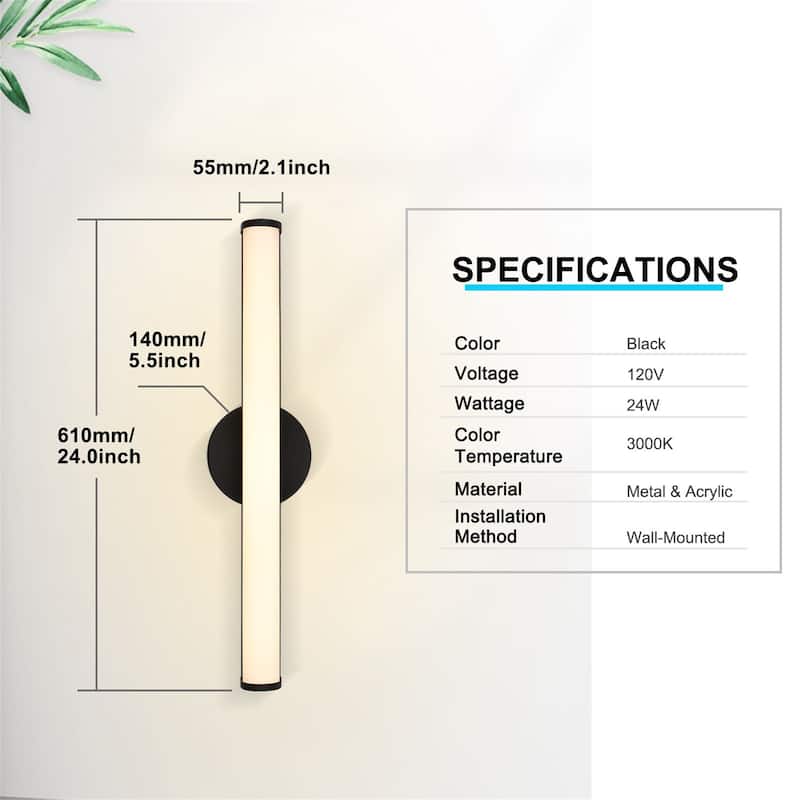 Modern 24" Black LED Bathroom Light