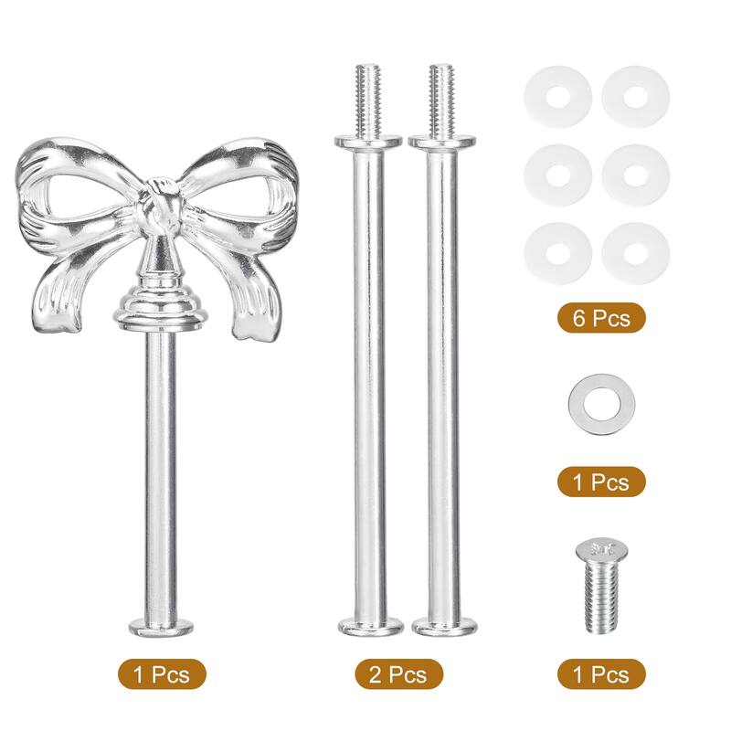1 Set 3-Tier Cupcake Stand Hardware Fittings for Cake Stand, Bow-Knot Silver