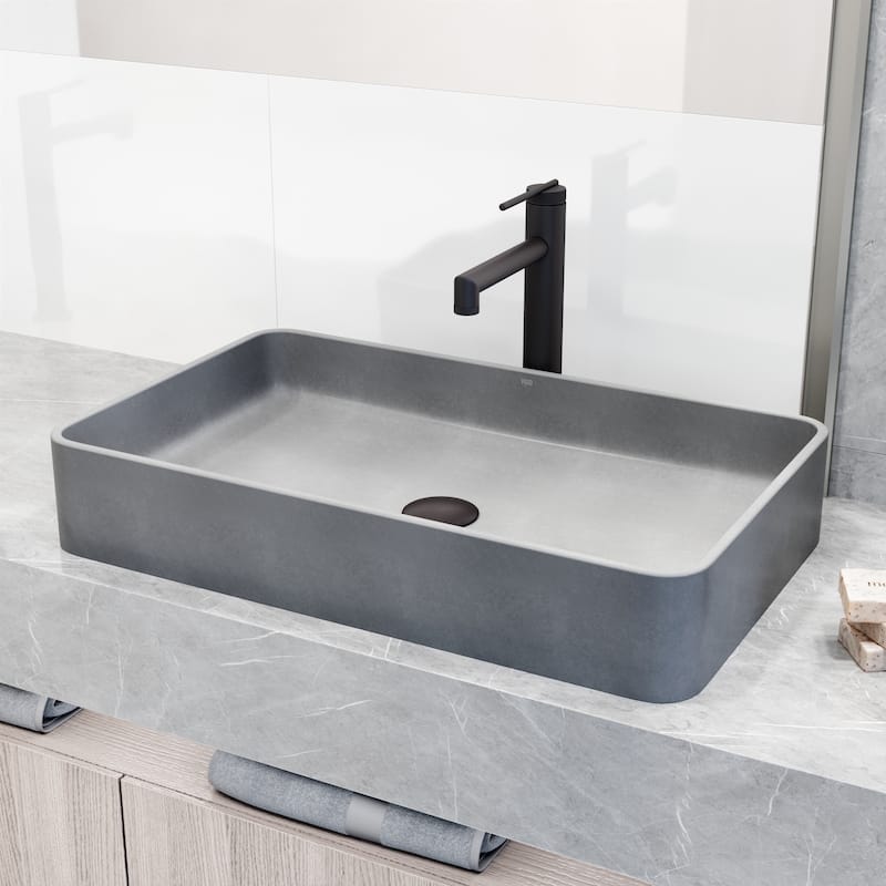 VIGO Basilica 23"L x 14"W x 4"H Concreto Stone Rectangular Bathroom Vessel Sink