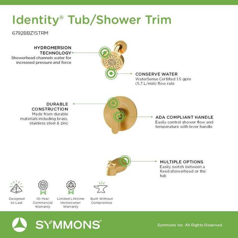 Symmons 679215TRM Identity HydroMersion Tub and Shower Trim Package