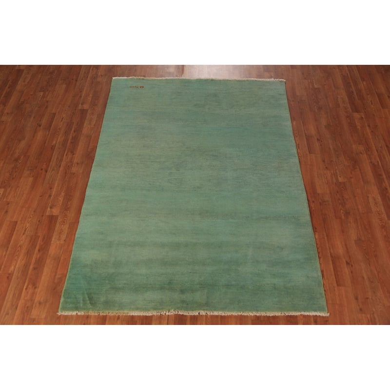 Green Gabbeh Modern Area Rug Handmade Wool Carpet - 4'10" x 6'7"