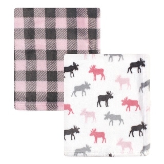 Hudson Baby Infant Girl Cozy Plush Luxury Blankets 2pk, Pink Moose, One Size - Pink Moose - One Size