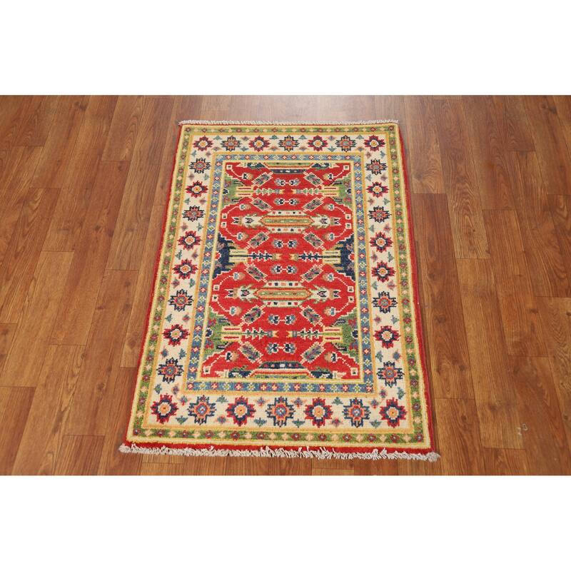 Traditional Red Kazak Oriental Rug Handmade Wool Carpet - 2'0"x 3'0"
