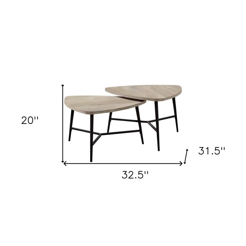HomeRoots Set Of Two 33" Taupe And Black Triangle Nested Coffee Tables - 32.5