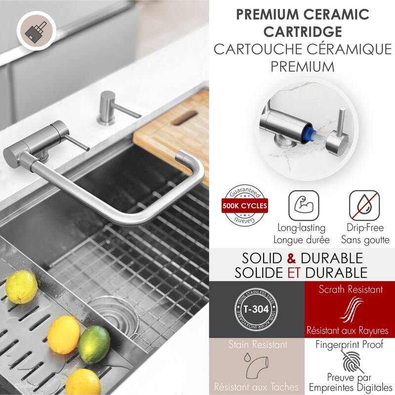 Single Handle Brushed Stainless Steel Foldable Kitchen Faucet