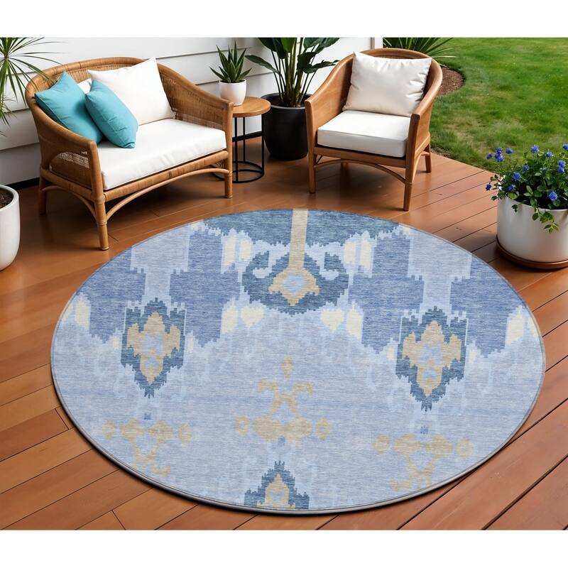 HomeRoots Ikat Transitional Rectangle Outdoor Rug - 8' Round
