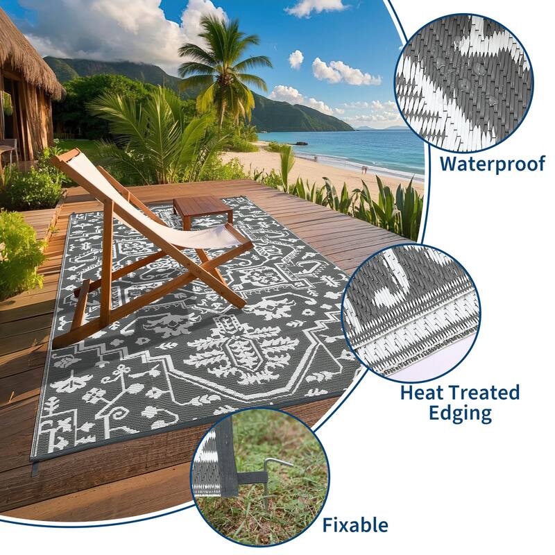 Outdoor Rug Reversible Plastic Straw Rug Outside Outdoor Waterproof Area Rug for Patio Deck Balcony Backyard Beach
