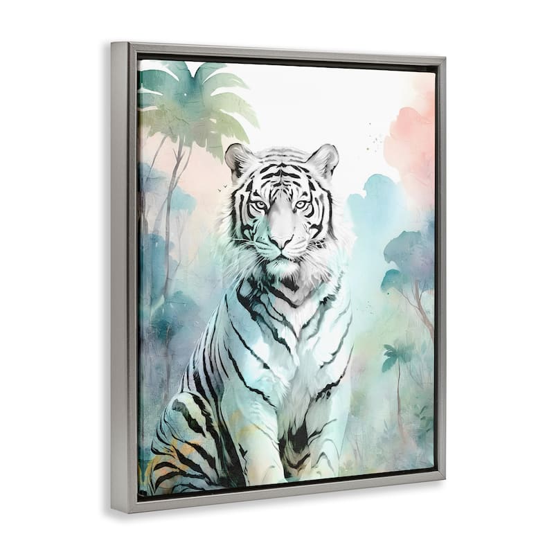 Stupell White Tiger in Jungle Framed Floater Canvas Wall Art Design By Kim Allen