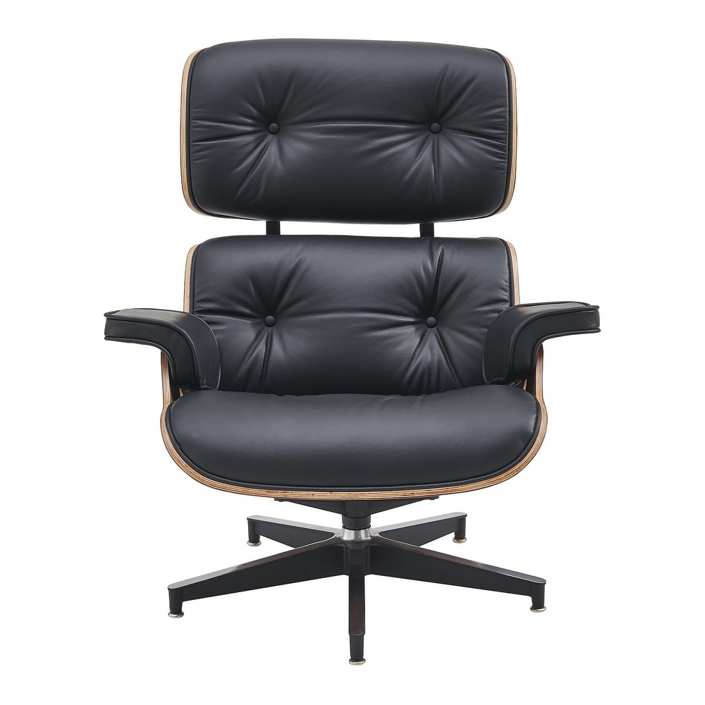 Mid-century Modern Lounger Real Leather Arm Chair and Ottoman Set