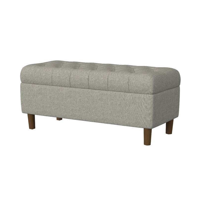 Sol Storage Bench Ottoman, Gray Woven Fabric, Brown Wood, 40 Inch