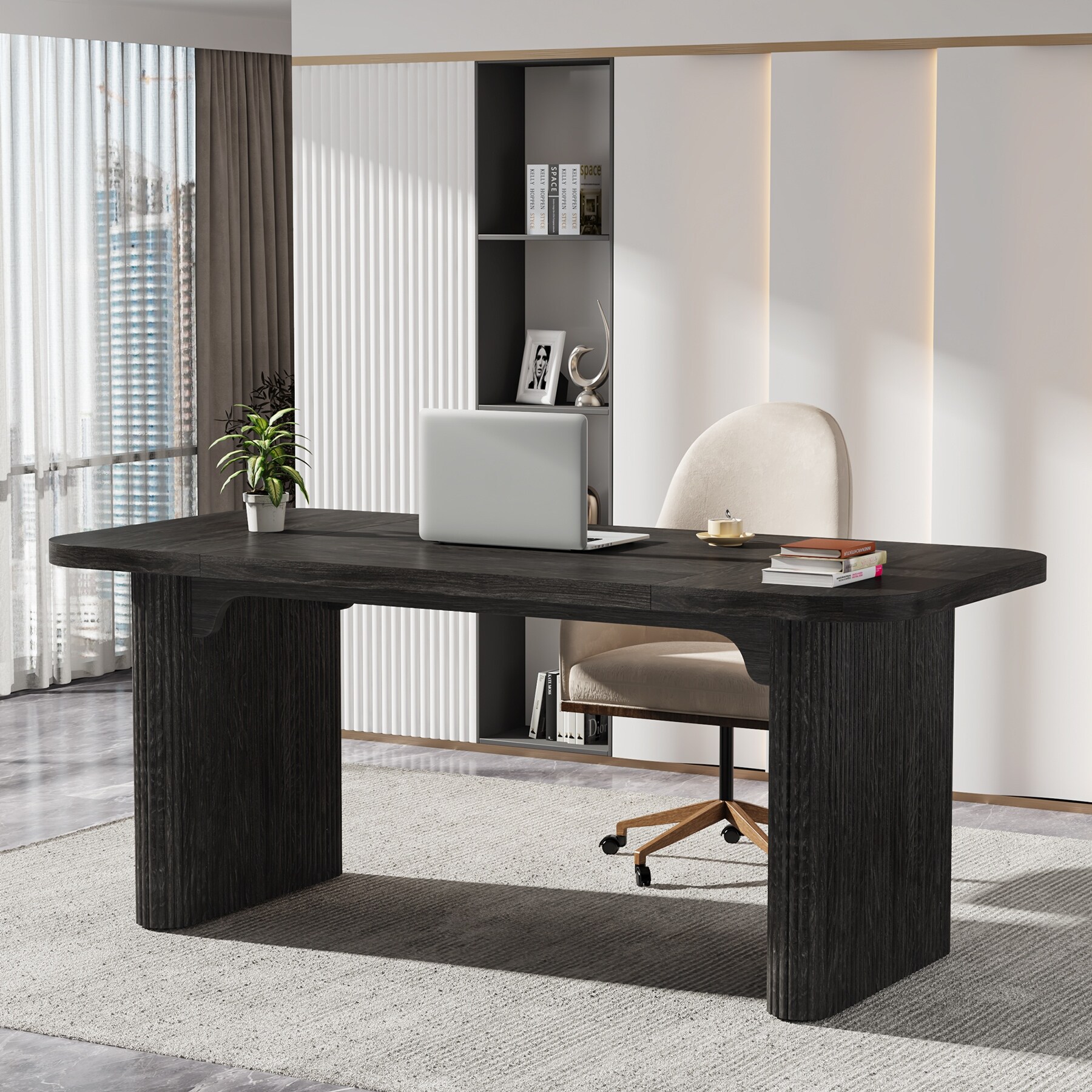 63'' Executive Computer Desk for Home Office, Japanese Writing