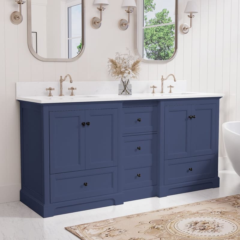 72-Inch Elegant Solid Wood Bathroom Vanity with Ceramic Top, Double Sinks, and Ample Storage